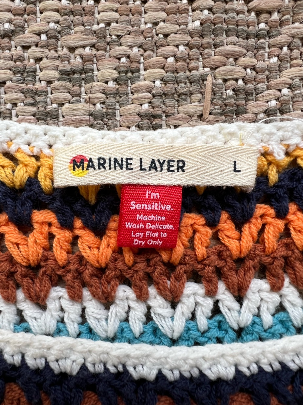 Marine Layer‎ Avery Stripe Crochet Top Size L Multicolor Cotton Blend Knit - Picture 10 of 12